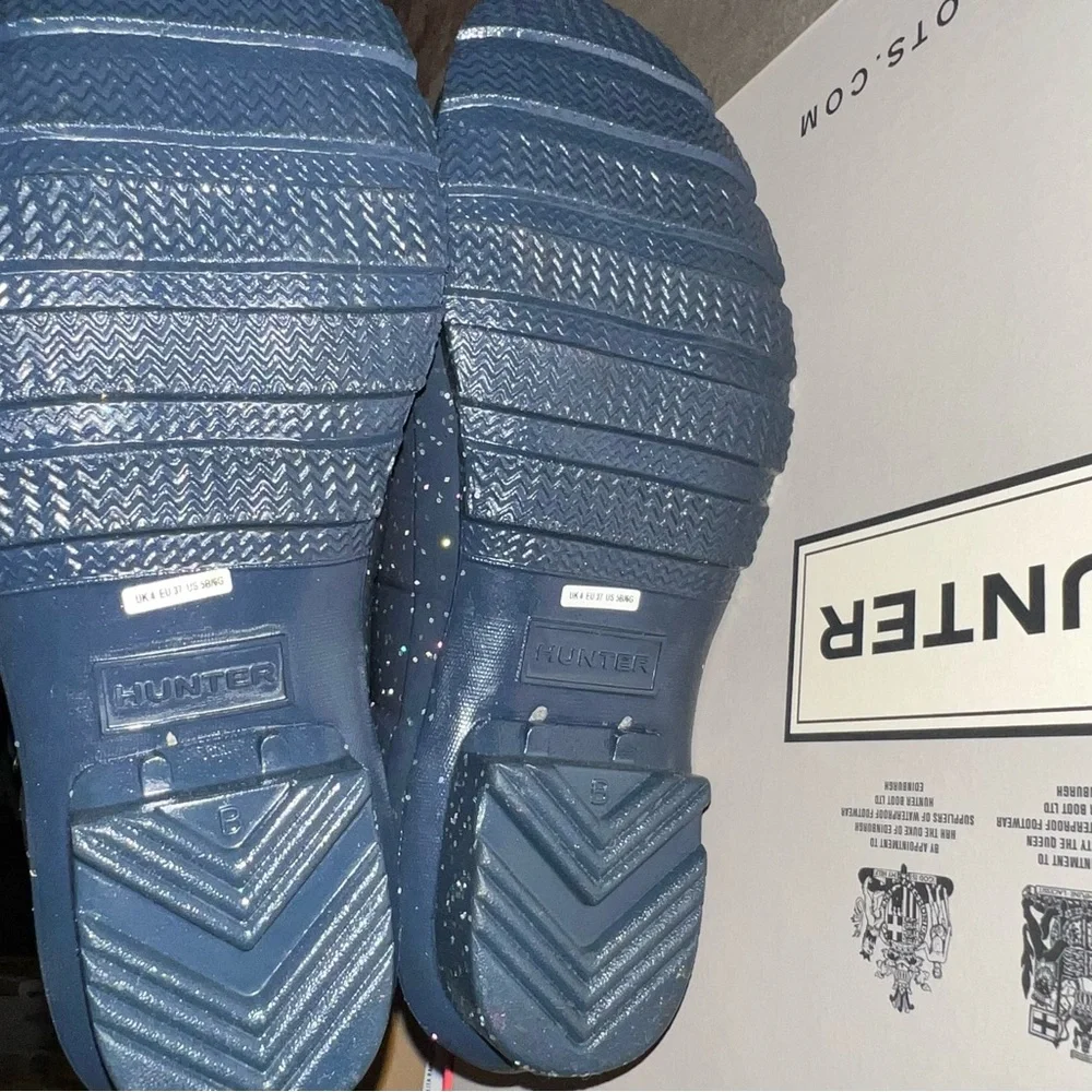 NIB Hunter Original Giant Glitter Glitter Rain Boots Valtameri Blue Size EU 37 - Picture 9 of 14